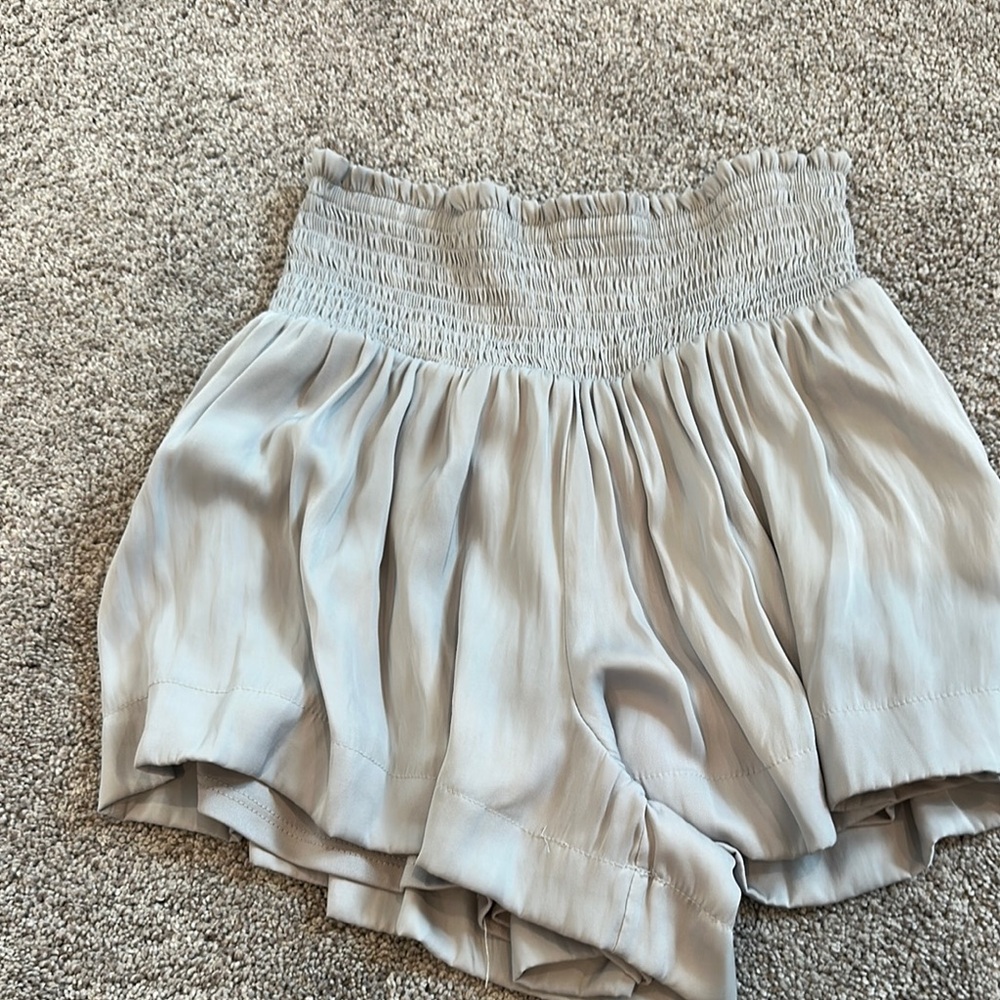 High Waist Gray Smocked Shorts